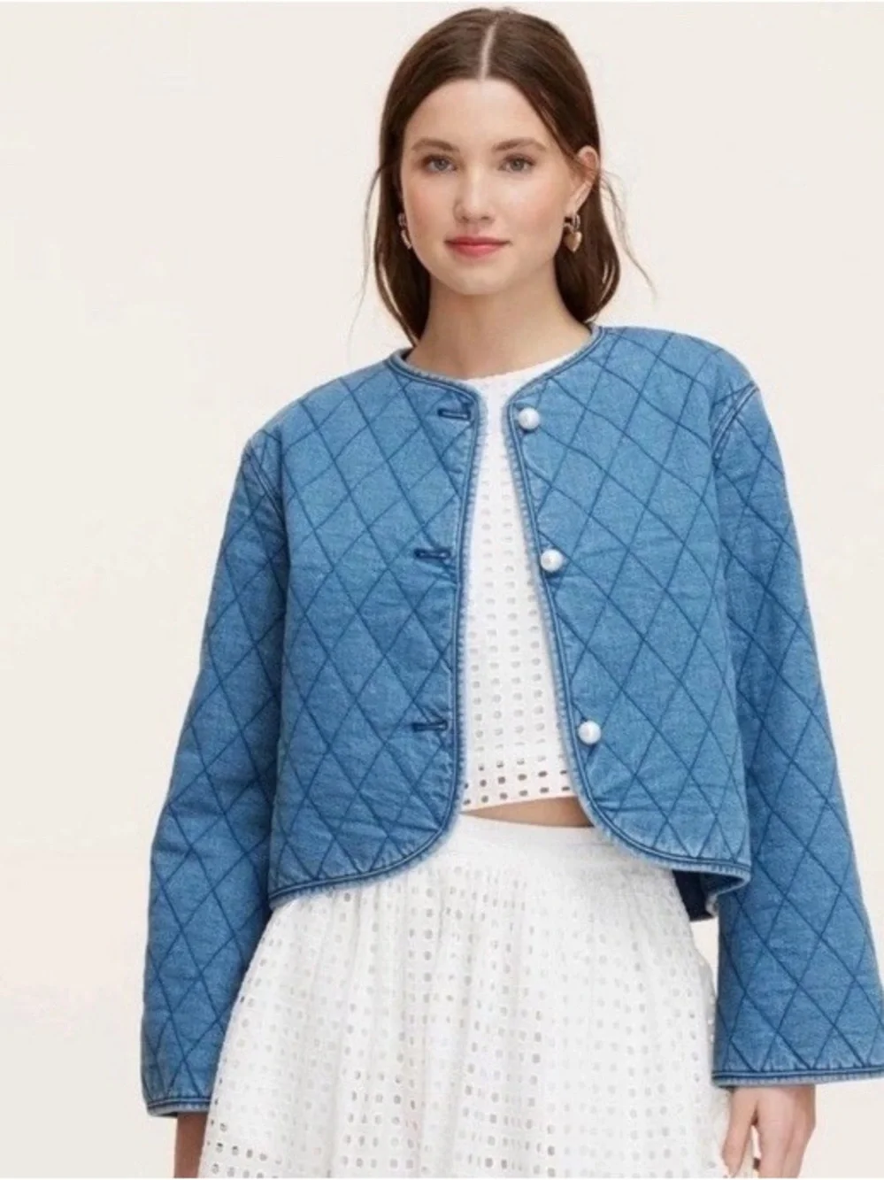 Kate Spade Quilted Denim Jacket in Blue color